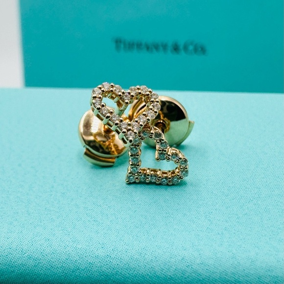 Tiffany & Co. .13 Diamond 18K Rose Gold Heart Earrings with Box - Picture 4 of 13